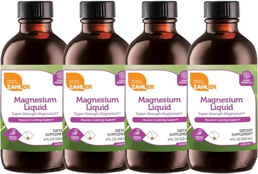 [BRSRAADQBVYGYH34] Zahler Magnesium Liquid Super-Strength Magnesium Muscle shakeing Support, 4 FL OZ. غير مطعون (4 حزمة)