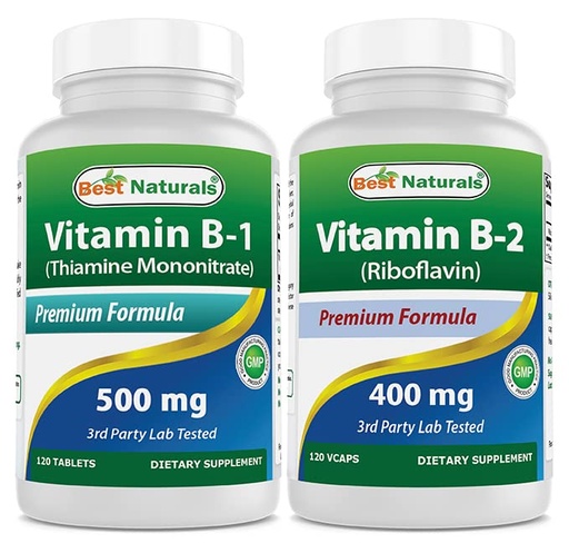 [BRSRMBAZBZYGA23G] Best Naturals Vitamin B1 as Thiamine Mononitrate 500 mg & Vitamin B2 (Riboflavin) 400mg