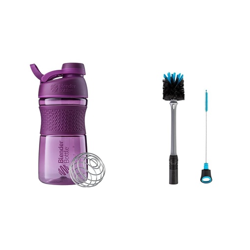 [BRSROCQPAQIB6HTU] BlenderBottle SportMixer Shaker Bottle Perfect for Protein Shakes and Pre Workout, 20-Ounce, Plum & 2-in-1 Shaker Bottle and Straw Cleaning Brush, 1 Pack,Gray