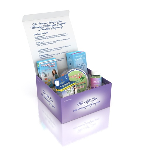 [BRSROGAKCR6WM2Y7] Three Lollies Preggie Gift Box - Natural, Pregnancy Nausea Relief Essentials with Anti-Sickness Lozenges, Hydration Packets, Ginger Capsules, & Anti-Nausea Bands for Morning Sickness