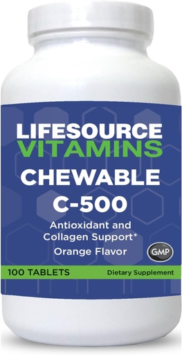 [BRSWYBQDOYFB4C37] LifeSource Vitaminas Vitamina C 500 mg - 100 Tablas Chewable - Increíble sabor a naranja - Sweetened w/Stevia