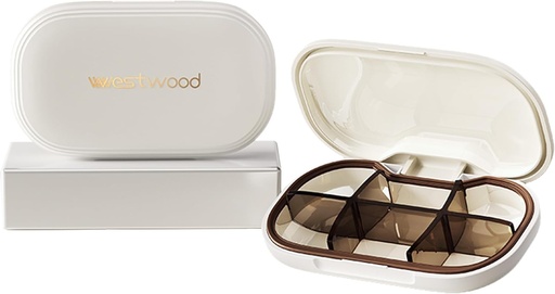 [BRSRAGL4PIOWACLV] Kompakt lille hvid pille Organizer, 6 afdelinger, Stilfuld Cute Travel Pill Box Holder Daily Medicine Pill Case Container, Portable to Store Vitaminer, Medicin og Kosttilskud