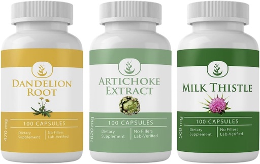 [BRSROEDYDEBA2F3X] PURE ORIGINAL INGREDIENTS Artichoke Extract, Milk Thistle, " Dandelion Root Capsule Bundle (100 cápsulas cada uno), No hay aditivos o artillería, Lab Verified