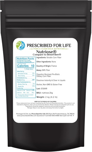 [BRSWGEAQPIIB62D6] Prescribed For Life Nutriose Powder, Natural Fiber Supplement, Prebiotic Soluble Corn Fiber for Adults, Gluten Free, Vegan, Non GMO (2kg / 4.4lb)