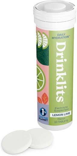 [BRSROBQHO4IGA3IV] Drinklits Lemon Lime Electrolyte Tablety pro Hydrataci 124; Velká chuť - 0g Sugar - Essential Electrolytes - Denní použití IR 124; Single Tube (10 Tablet / Servings)