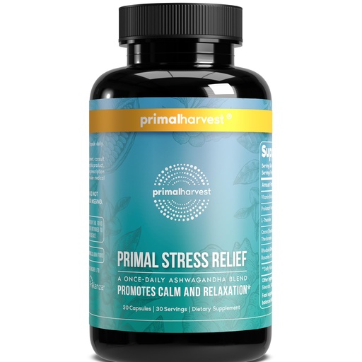 [BRSRMZIQCUPROE3J] Primal Harvest Stress Relief Supplement for Women and Men Pure Ashwagandha Root Extract, L-Theanine Supplements, 30 Capsules