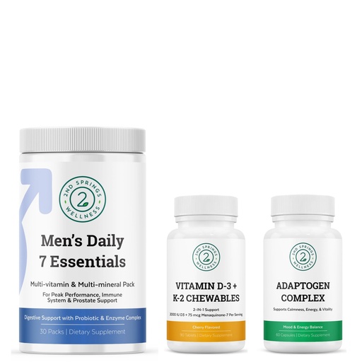 [BRSROEI5A4DRMHLO] Men's Daily 7 Essentials, Adaptogen Complex & Vitamin D3 + K2 Chewables Bundle