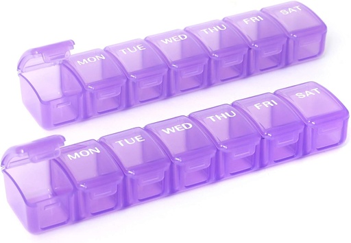 [BRSWYA32DENRQ2TP] 2 Packs Small Weekly Pill Organizer,Pocket Daily Pill Case Pill Box for Pills/Vitamin/Fish Oil/Supplements (Purple)