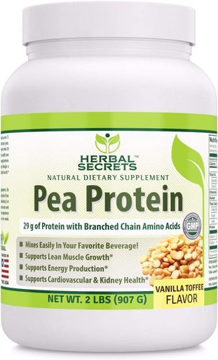 [BRSWECAQCENWK2Y2] Herbal Secrets Pea Protein Powder Vanilla Toffee Flavor 2 lbs (Non-GMO) -Supports Energy Production and Muscle Growth - Promotes Heart and Kidney Function*