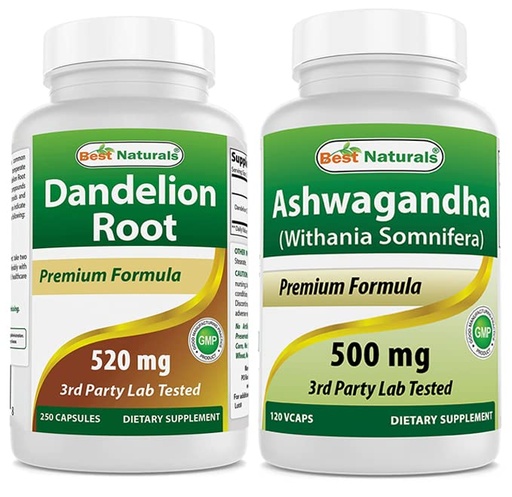 [BRSRMCY5PMBWA2TV] Best Naturals Dandelion Root 520 mg & Ashwagandha Extract 500 Mg
