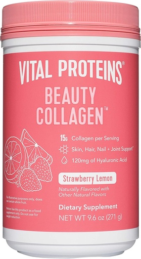 [BRSWGED7AF4GAF36] Vital Proteins Beauty Collagen (Strawberry Lemon, Canister) - 120mg of Hyaluronic Acid and 15g of Collagen Per Serving