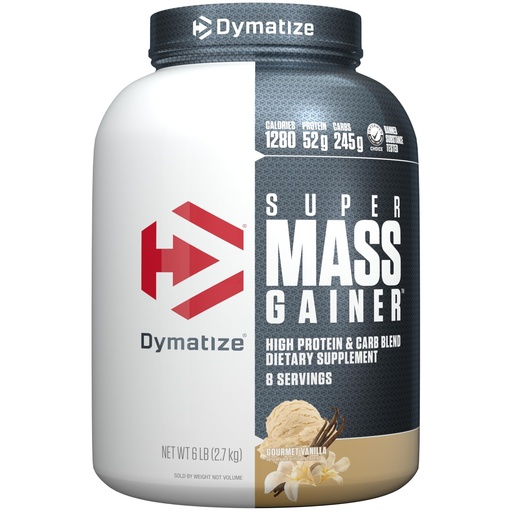 [BRSWIYDZDMMAGGTM] Dymatize Super Mass Gainer Protein Powder, Gourmet Vanilla, 52g Protein, 1g Creatine, 1280 Calories, 10.7g BCAAs, 245g Carbs, Contains Whey Protein Powder, Isolate, and Casein (8 Servings)