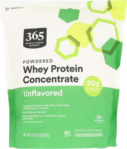 [BRSROFA6BZ5G2G3Z] 365 by Whole Foods Market, Unflavored Whey Concentrat Proteine Powder, 32 Ounce