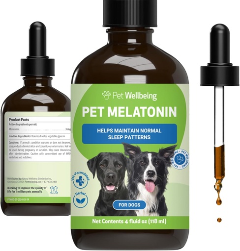 [BRSWYHQHCAFAACA4] Kjæledyr velvære Kjæledyr Melatonin for hunder - Vet-formulert Holistisk søvnstøtte - Sunn søvnmønstre, Circadian Rhythm Balance - flytende Melatonin Supplement - laget for hunder 4 oz (59ml)