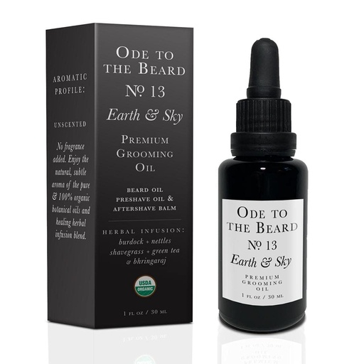 [BRSW2ZT3DMNQ42A4] USDA Organic Beard Oil For Men, 3-in-1 Premium Grooming Oil with Argan Oil, Jojoba Oil, and More, For Beard Growth and Beard Wash - Ode To The Beard Earth and Sky Beard Oil, 1 fl oz - Unscented