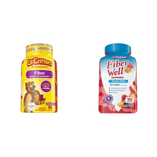 [BRSROAIKDJ5GEALV] L’il Critters Fiber Daily Gummy Supplement for Kids, for Digestive Support & Vitafusion Fiber Well Sugar Free Fiber Supplement, Peach, Strawberry and BlackBerry Flavored Supplements, 90 Count