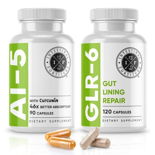 [BRSRMC37OYHGEA3G] Intestinal Fortitude AI-5 & GLR-6 Digestive Health Supplement Bundle w/Glutamine, Turmeric, Curcumin for Gut Health Capsule Supplement & Support Digestive Health, Non-GMO, Dairy Free - 30-Day Supply