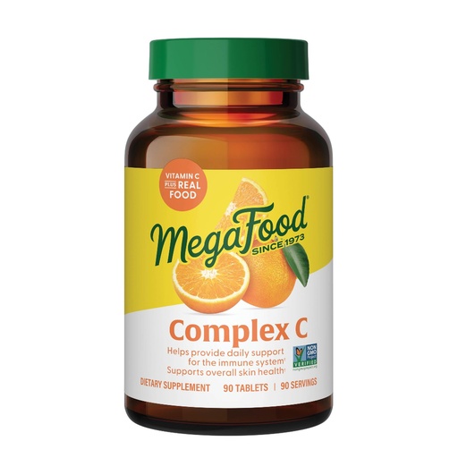[BRSWIYT3PMDBUC34] MegaFood Complex C - Vegan Vitamin C Immune Support Supplement, Vitamin C Supplement Made with Real Food Including Orange, Cranberry & Brown Rice, Gluten-Free - 90 Tablets, 90 Servings