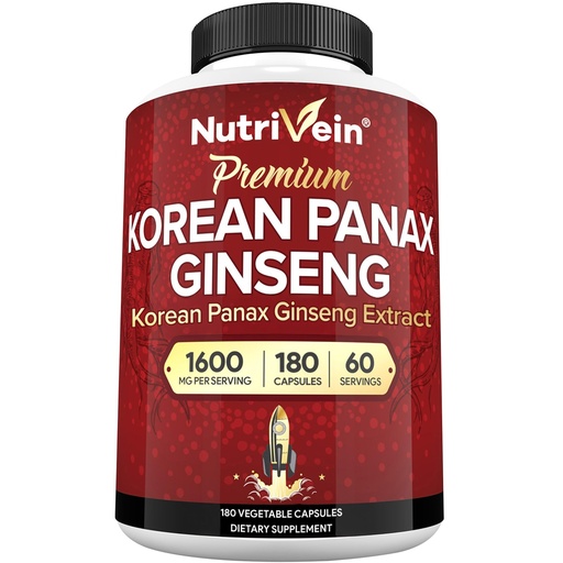 [BRSWYYDQAQMBEALZ] Nutrivein Korean Red Panax Ginseng 1600mg – Extra Strength Formula – 180 Capsules – Boost Energy, Mental Focus & Immune Health Naturally