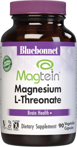 [BRSWYBL3OJ5AIFY3] Bluebonnet Nutrition Magtein Magnesium L- Threonát, Brain Health *, Non- GMO, Vegan, Kosher Certified, Gluten- Free, Soy- Free, 90 Zeleninové kapsle, 30 Služeb