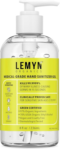 [BRSWYBANAR7GOEL6] Medical‐Grade Hand Sanitizer Gel – 97 % Organic TENED 70 % USP Ethyl Alcohol tóxico Moisturizing Aloe + Hyaluronic Acid TEN Freshly Made in USA TEN 8oz Botella con Bomba