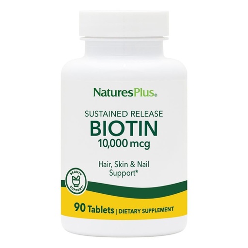 [BRSWKH34AZ5R62DY] NaturesPlus Biotin 10,000 mcg - 90 Sustained-Release Tablets - Hair, Skin & Nail Support - High-Potency B Vitamin - Vegetarian, Gluten Free - 90 Servings