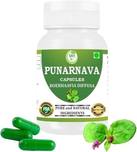 [BRSROAQQOAPGAYLU] Punarnava-kapselit (Boerhaavia Diffusa) 500 mg ... 60 Veg-kapselia... Kasviperäisten munuais- ja maksatukien Herbal Wellness-lisäaine...