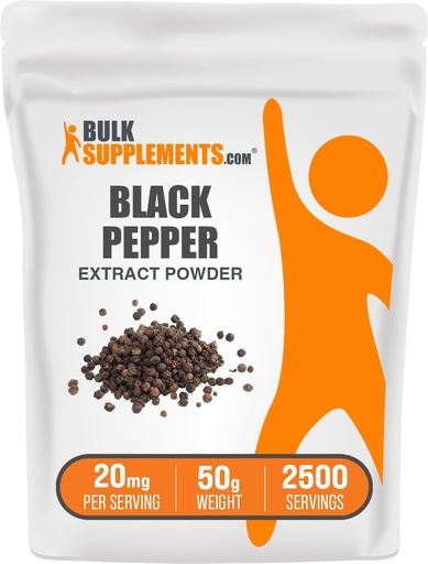 [BRSRMBICAV5B6FIU] BulkSupplements.com Black Pepper Extract Powder - Black Pepper Supplements, Piperine Supplements - Vegan & Gluten Free, 20mg per Serving, 50g (1.8 oz) (Pack of 1)