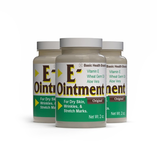 [BRSWIFIIAB4QYA3C] Basic Organics - Basic Brands - Vitamin E Ointment - 2 oz - Moisture Enhancing - Can Help Reduce Appearance of Scars, Stretch Marks, Fine Lines & Wrinkles - Pack of 3 | Vitamin E, Aloe Vera & wheat germ oil nourish skin, lips, cuticles & hair for smooth, soft, hydrated-looking results