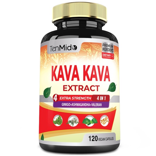 [BRSROZQ6OENGYEL7] Kava Kava Supplement Extract Capsules, 4 Months Supply with Ginkgo, Ashwagandha, Valerian- Relaxation Supports Supplement- 120 Vegan Capsules