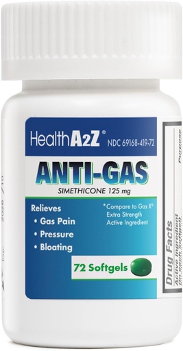 [BRSROGAEB5YQ2HTJ] HealthA2Z® Gas Relief Simethicone | 125mg | Relieves from Stomach Discomfort and Gas | Anti Flatulence | Relieves Gas Fast and Bloating (72 Counts (Pack of 1))