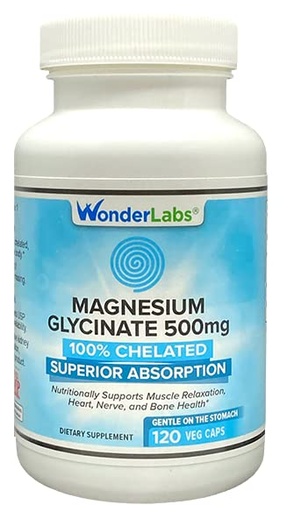 [BRSROYIHA4GQ43TL] Wonder Laboratories Magnesium Glycinate 500mg, 100% Chelated for Superior Absorption, Non-GMO, NO Gluten Dairy & Soy, Supports Muscle, Joint, and Heart Health (120)