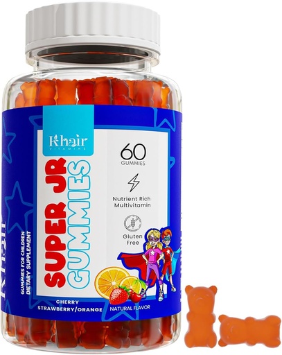 [BRSROCY7BYBRQFD5] Khair Halal Kids Multivitamins - Vegetarian, Non-GMO, Gluten Free, Gelatin Free - Vitaminas Essenciais para Crianças: Vitamina A C E D B12 & Vitamina B6-60 Gummies