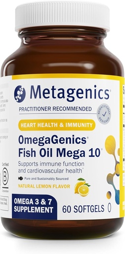 [BRSWIFL3AQMR4CL2] Metagenics OmegaGenics Mega 10 Omega Supplement- with Omega-7, 330 mg EPA & 170 mg DHA for Heart Health*- Sustainably Sourced & No Fishy Aftertaste - Non-GMO & Gluten-Free - 60 Softgels