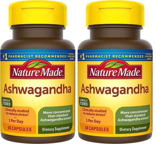 [BRSROATRA4NRS33J] Nature Made Ashwagandha Capsules 125mg for Stress Support, 60 Capsules, 60 Day Supply (Pack of 2)