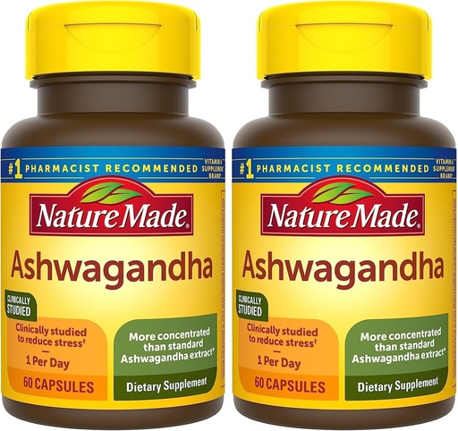 [BRSROATRA4NRS33J] Nature Made Ashwagandha Capsules 125mg for Stress Support, 60 Capsules, 60 Day Supply (Pack of 2)