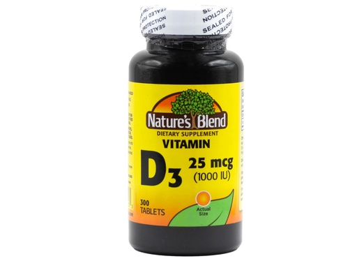 [BRSWIGQRA5YQMDDA] Nature's Blend Vitamin D3 1000 IU 300 Tablets