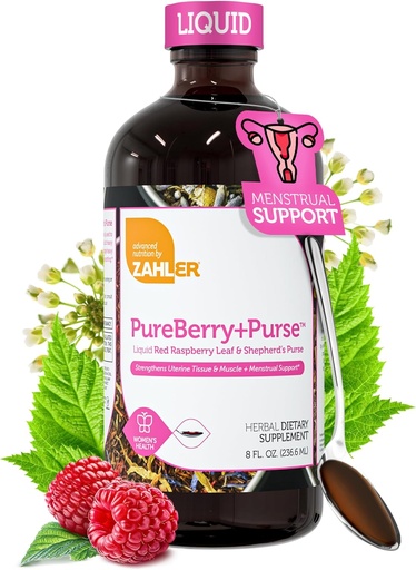 [BRSWGFTQDN7GGHI7] Zahler PureBerry+Purse, Liquid Raspberry Leaf & Sheperd's Purse, Strengthens Uterine Tissue, Certified Kosher, 8OZ