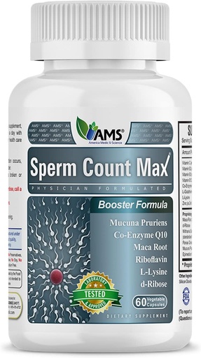 [BRSW2AQECUHQIALB] America Medic & Science Sperm Count Max (60 Capsules) | Male Fertility Supplement | Enhances Sperm Count and Reproductive Health | Prenatal Vitamins for Men | with Zinc, CoQ10, Vitamin C, B2, and B12
