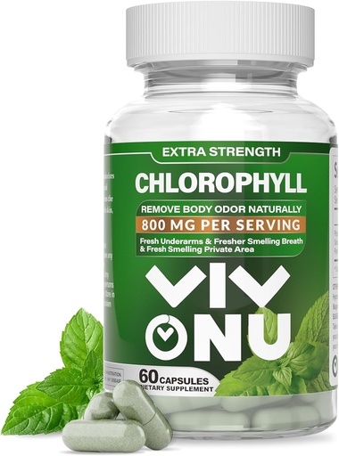 [BRSRAH33OVYAOETK] Chlorophyll Capsules 800 mg - Natural Chlorophyll Capsules for Women & Men - Safe and Quality Chlorophyll Supplement for Energy, Immunity, Skin Support + Internal Deodorant (60 Capsules/1 Bottle)