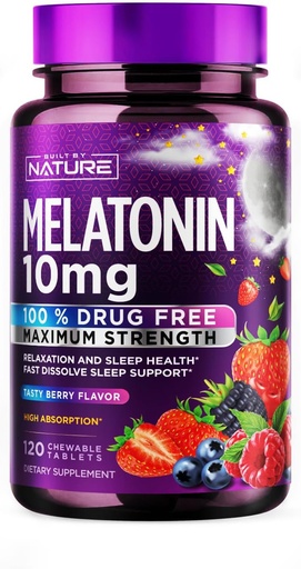 [BRSROAAOAV7GGCY3] Xây dựng bởi Nature Melatonin 10mg Chewables – Max strength Melatonin - Phân hủy nhanh cho người lớn - Phòng chống ma túy miễn phí - phụ trợ ngủ miễn phí - Vegan, không-GMO, Gluten- Free – Brry Flavor - 120 Bảng có thể nhai