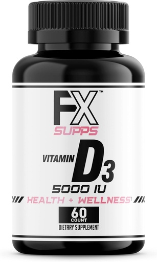 [BRSW2GA2OBYBAGTG] FXSUPPS Vitamin D3 5000 IU (1 Pack, 60 Easy to Swallow Softgels) | Health and Wellness Dietary Supplement for Men & Women | Cholecalciferol, Best for Bone, Heart Health, Immune System, Lung Function
