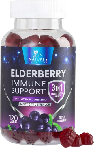 [BRSWYYIECUDWE2Y2] Elderberry Gummies s vitaminem C, D3 a zinkem - Imunitní podpora Gummy pro děti a dospělé, Black Elderberry Extract Gummy Imunitary Health Supplement, Black Elder Berry Vitamin - 120 Gummies