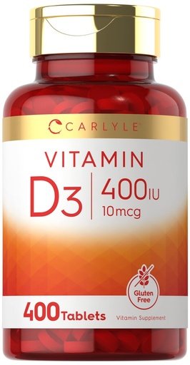 [BRSW2FD2C4NGA233] Carlyle Vitamin D3 400iu (10mcg) | 400 Tablets | Value Size | Vegetarian, Non-GMO, and Gluten Free Formula | Vitamin D Supplement