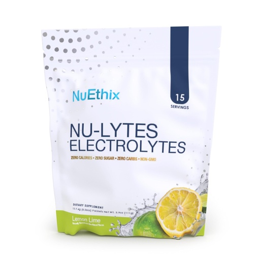 [BRSRAZY3B55GOF33] NuEthix Formulations NU-LYTES Electrolytes Hydration Packets, Zero Calories, Zero Sugar, Zero Carbs, Non-GMO, Electrolytes Powder Packets, Glycogen Replenishment, 15 Servings (Lemon Lime)