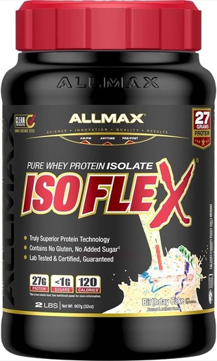 [BRSWECQPCV6R4YIY] ALLMAX Nutrition - ISOFLEX Whey Protein Powder, Whey Protein Isolate, 27g Protein, födelsedagstårta, 2 pund