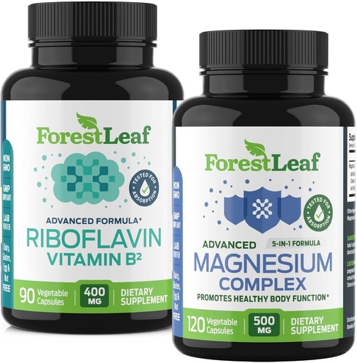 [BRSRAYL7CIBRU33P] ForestLeaf Riboflavin & Magnesium Migraine Supplement - Riboflavin 400mg für Kopfschmerzen Relief - Ultimate Magnesium Bundle mit B2 Vitamin 400mg für Kopfschmerzen Migraine Relief Kapseln