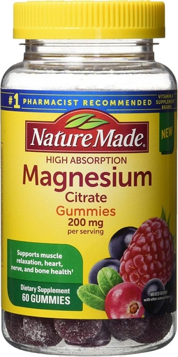[BRSWYZABOQPQY2QZ] Nature Made High Absorbtion Magnézium Citrate 200mg Gummies, 60 Počet, Mixed Berry, 60 Počet (Pack of 12)