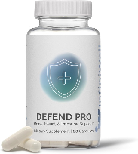 [BRSROGAFOQIWME3U] InfiniWell Defend Pro Bone & Immune Support Supplement - Vitamin A, D3 & K2 Supplement - Bioavailable, Active Nutrients - 250mcg VIT D - Aid Bone Strength, Heart Health & More (60 Capsules)