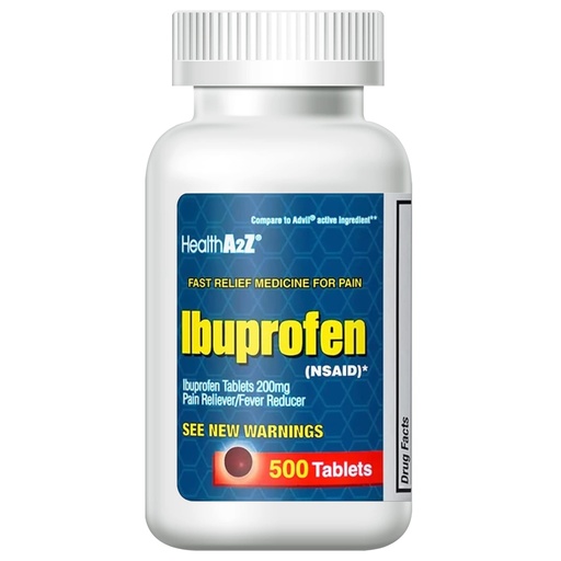 [BRSW2A32CMPA22Q4] HealthA2Z® Ibuprofen 200mg, NSAID, Pain Reliever, Fever Reducer, Headache, Body Aches, Back Pain, Arthritis, Menstrual Cramps, 500 Caplets